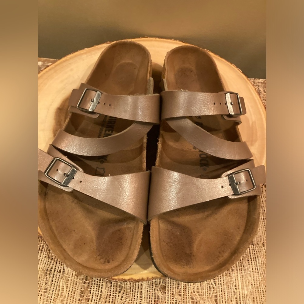 Birkenstock Gold and Pink Sandals with Adjustable Straps